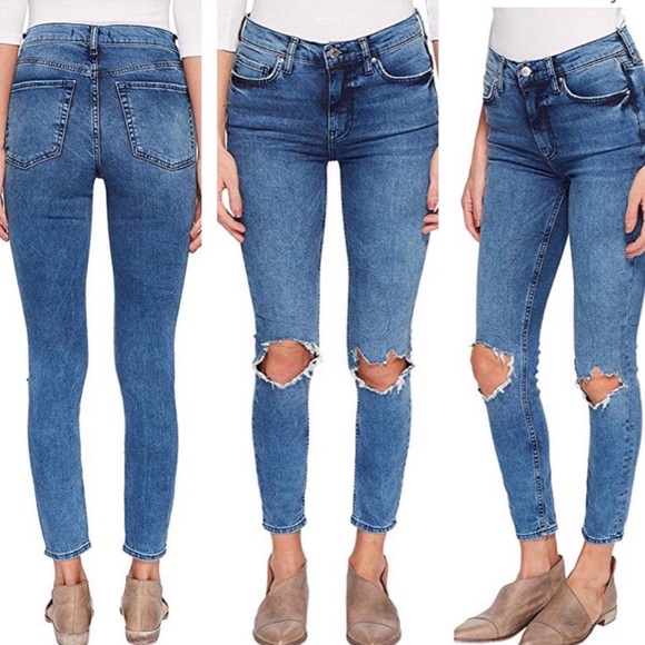We The Free By Free People Denim Pants Skinny Stretch Distressed Blue Size 26 - Picture 1 of 8